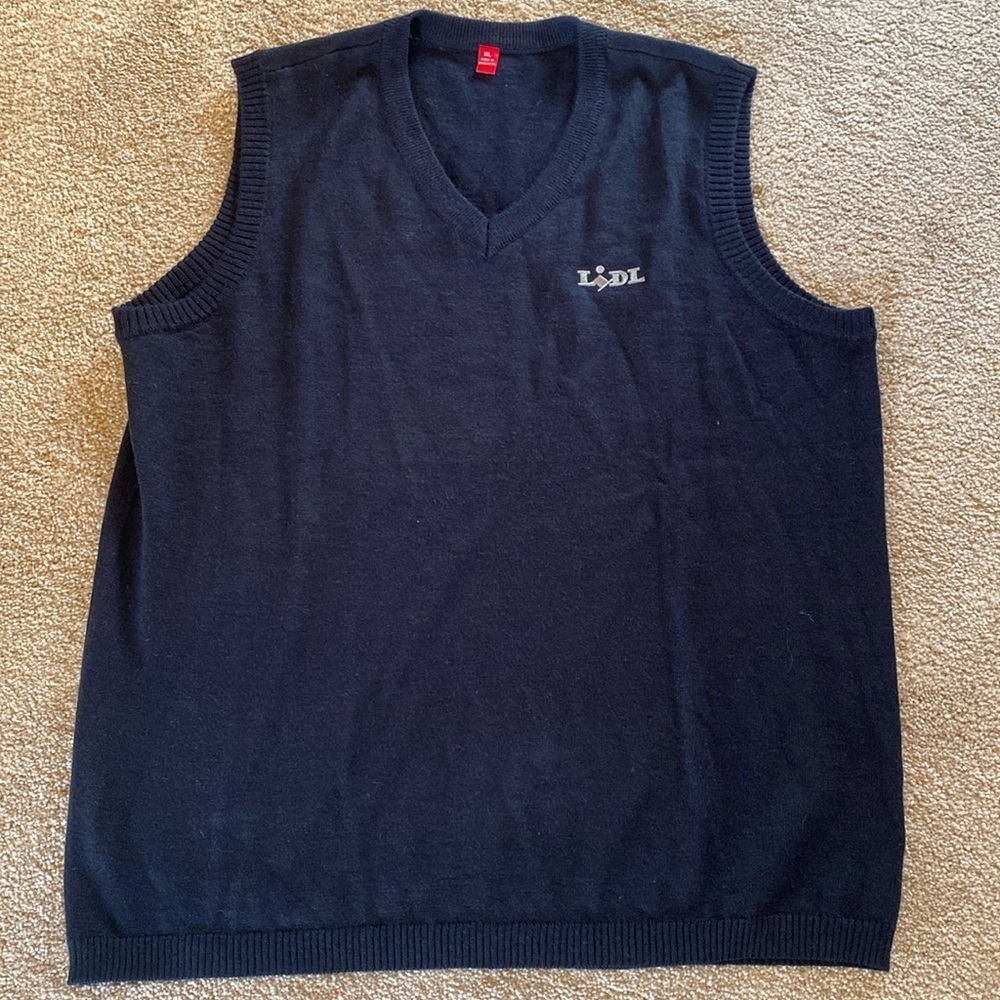 TWO LIDL UNISEX Embroidered Wool Blend Navy Knit (TWO) 2 Vests Size XL NWOT